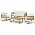 Set salotto da giardino in legno e corda con cuscini beige