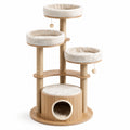Tiragraffi in Legno e Peluche Beige con Cuccia e Piattaforme