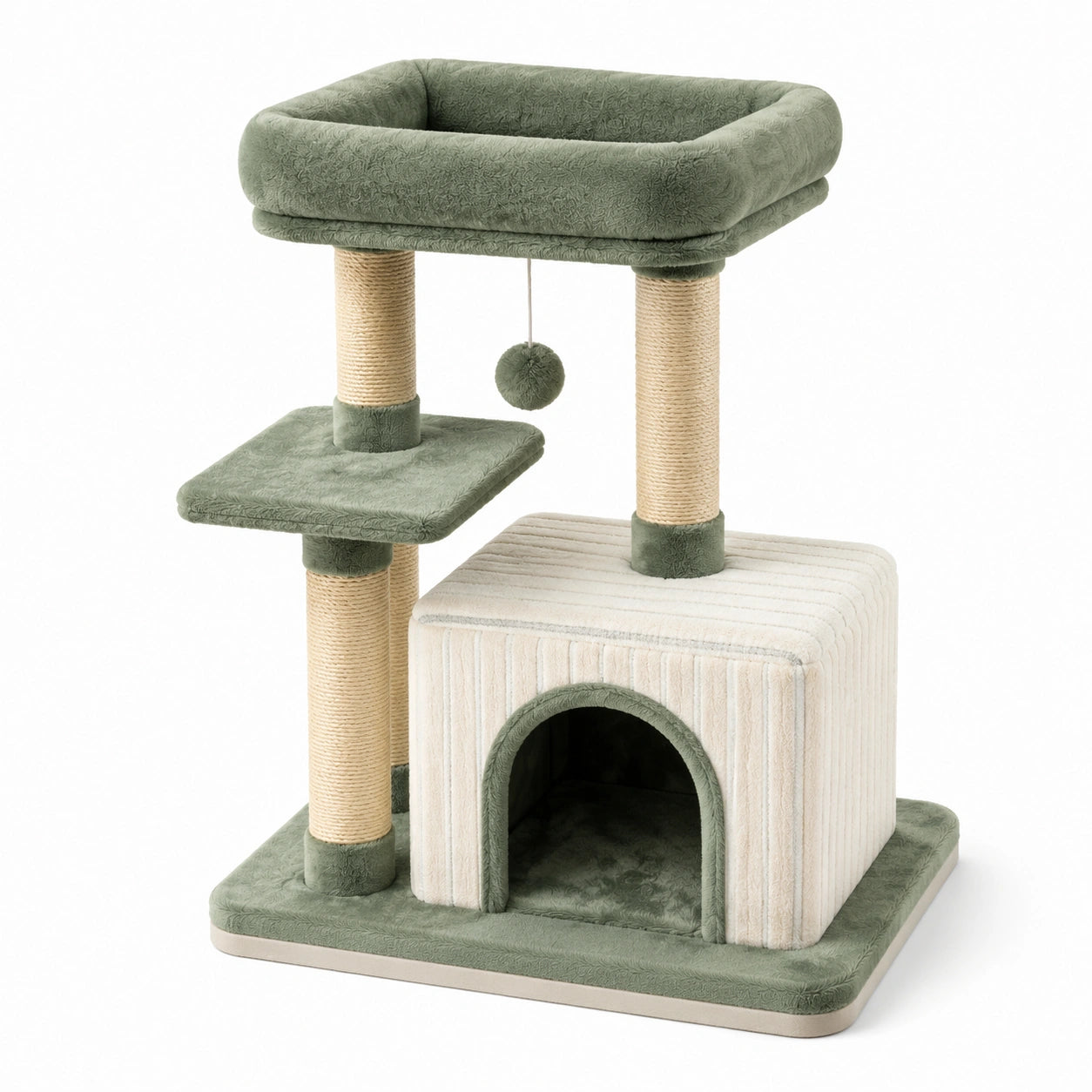 Albero tiragraffi per gatti in tessuto peluche e sisal verde chiaro