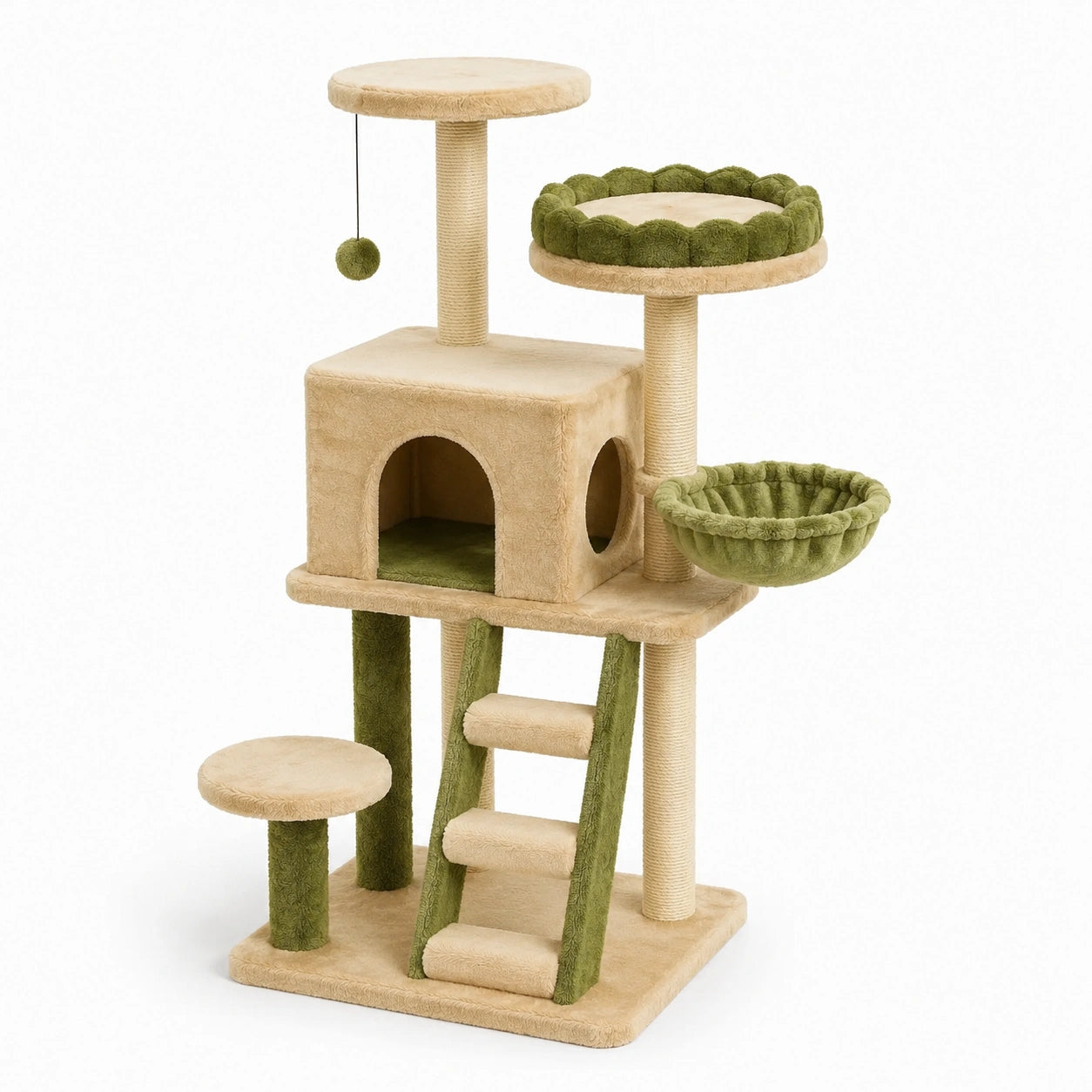 Albero per Gatti in Truciolato e Sisal Beige/Verde