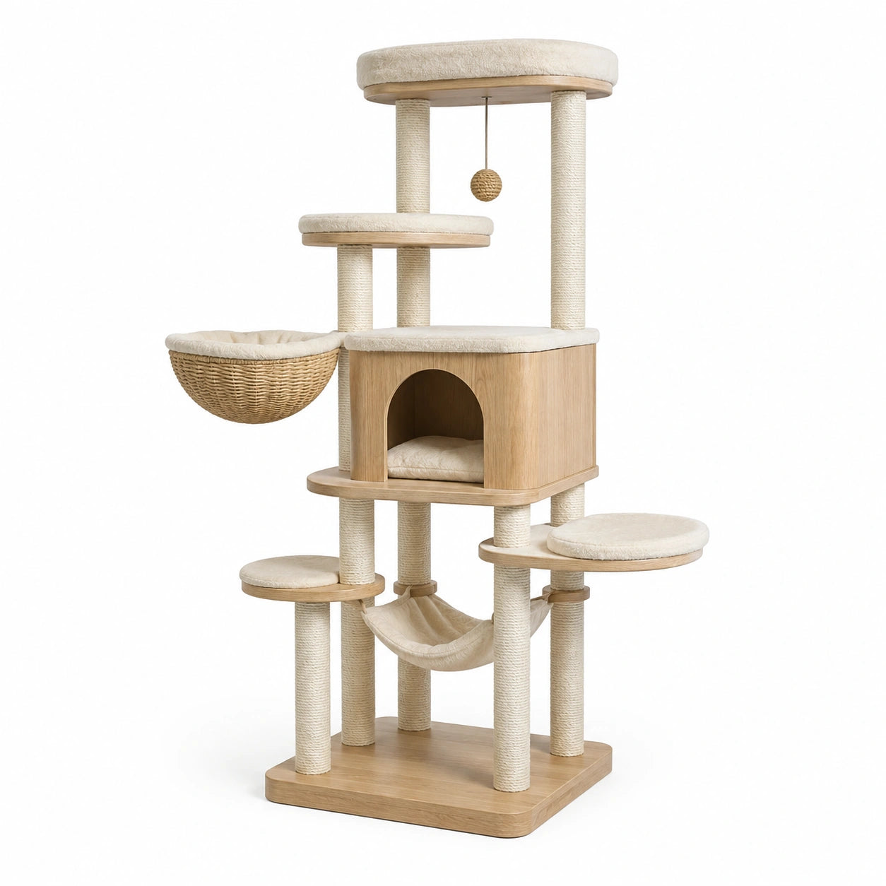 Tiragraffi in legno e sisal con piattaforme multiple e nicchia
