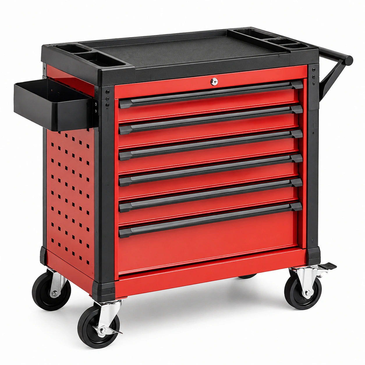 Carrello portautensili in metallo rosso con 7 cassetti e ruote