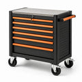 Carrello portautensili in metallo nero/arancione con 7 cassetti e ruote