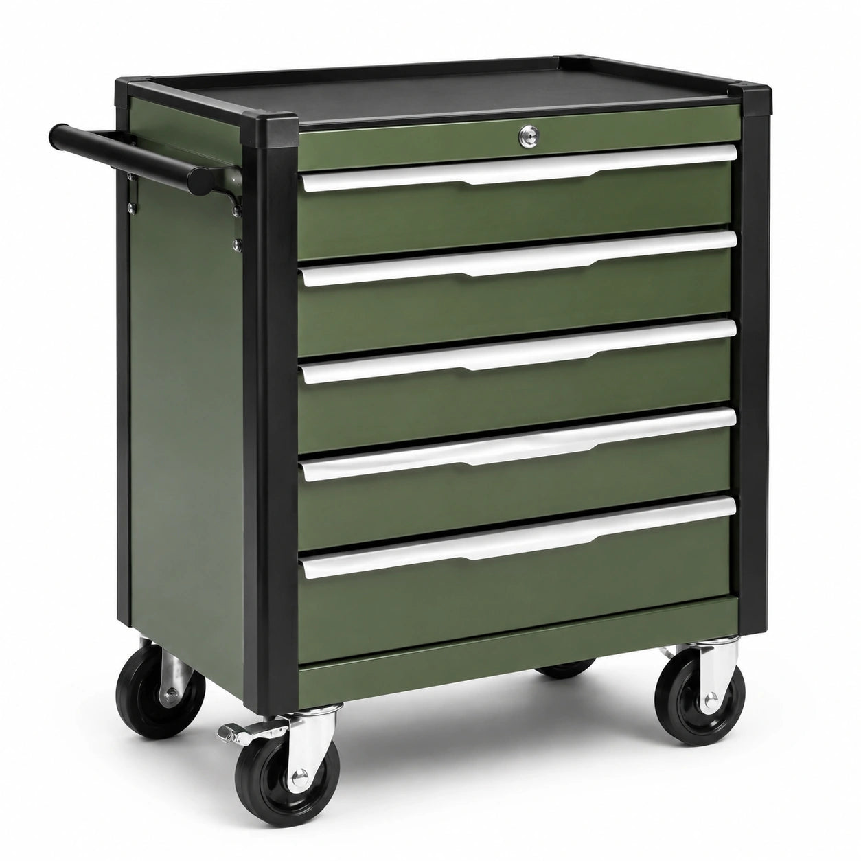 Carrello portautensili in metallo con 7 cassetti verde e nero