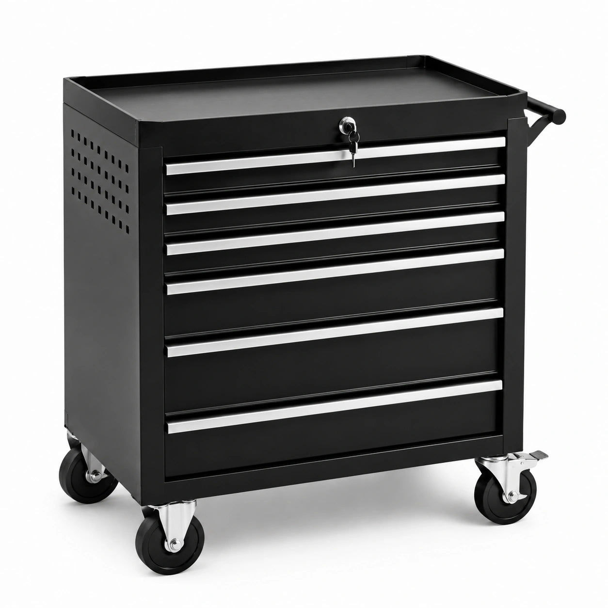 Carrello portautensili in acciaio nero con 7 cassetti e chiave