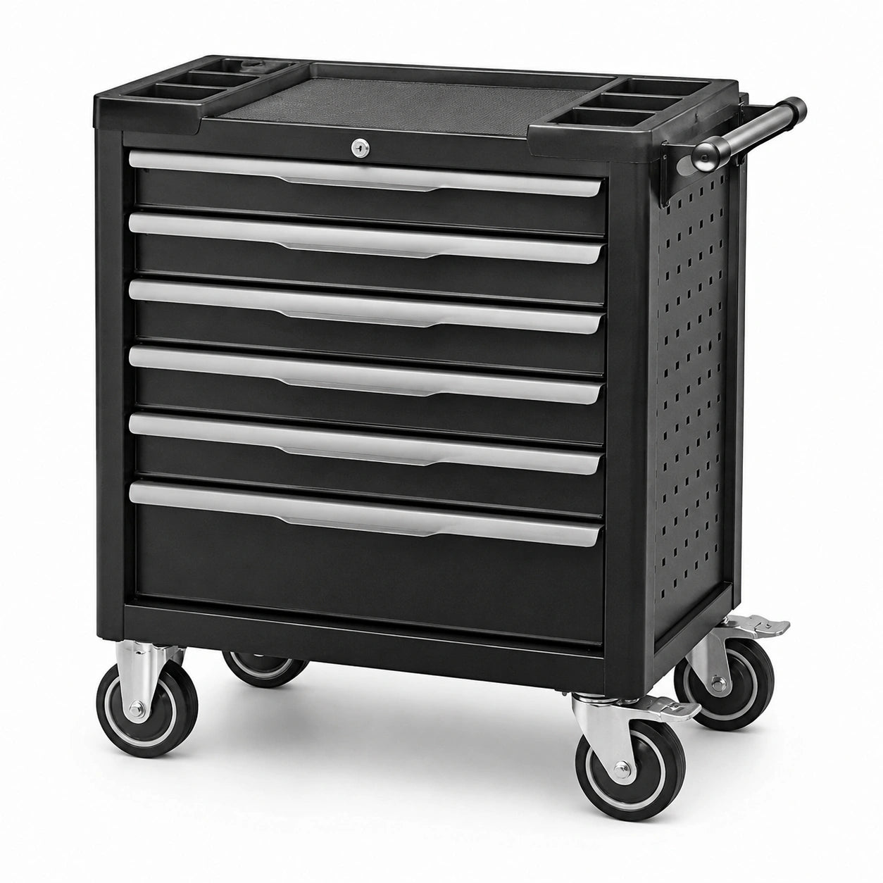 Carrello portautensili in metallo verniciato nero con 5 cassetti e ruote girevoli