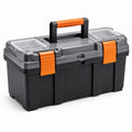 Cassetta degli attrezzi in plastica nera con manico arancione 45x25x22 cm