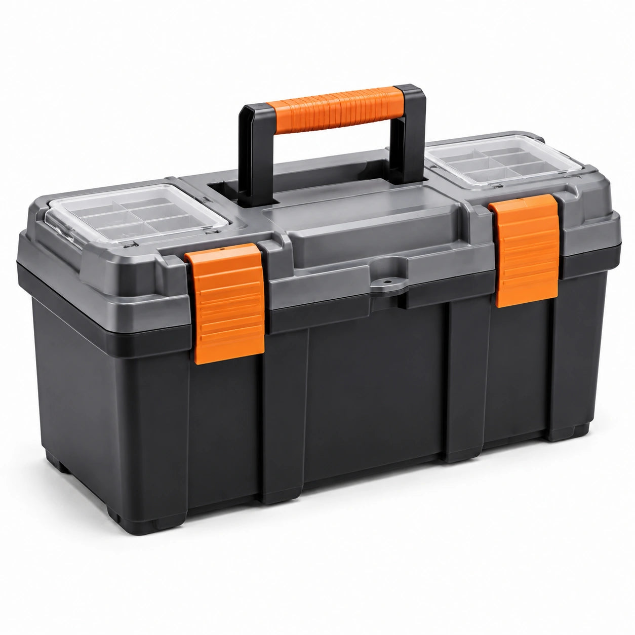 Cassetta degli attrezzi in plastica nera con manico arancione 45x25x22 cm
