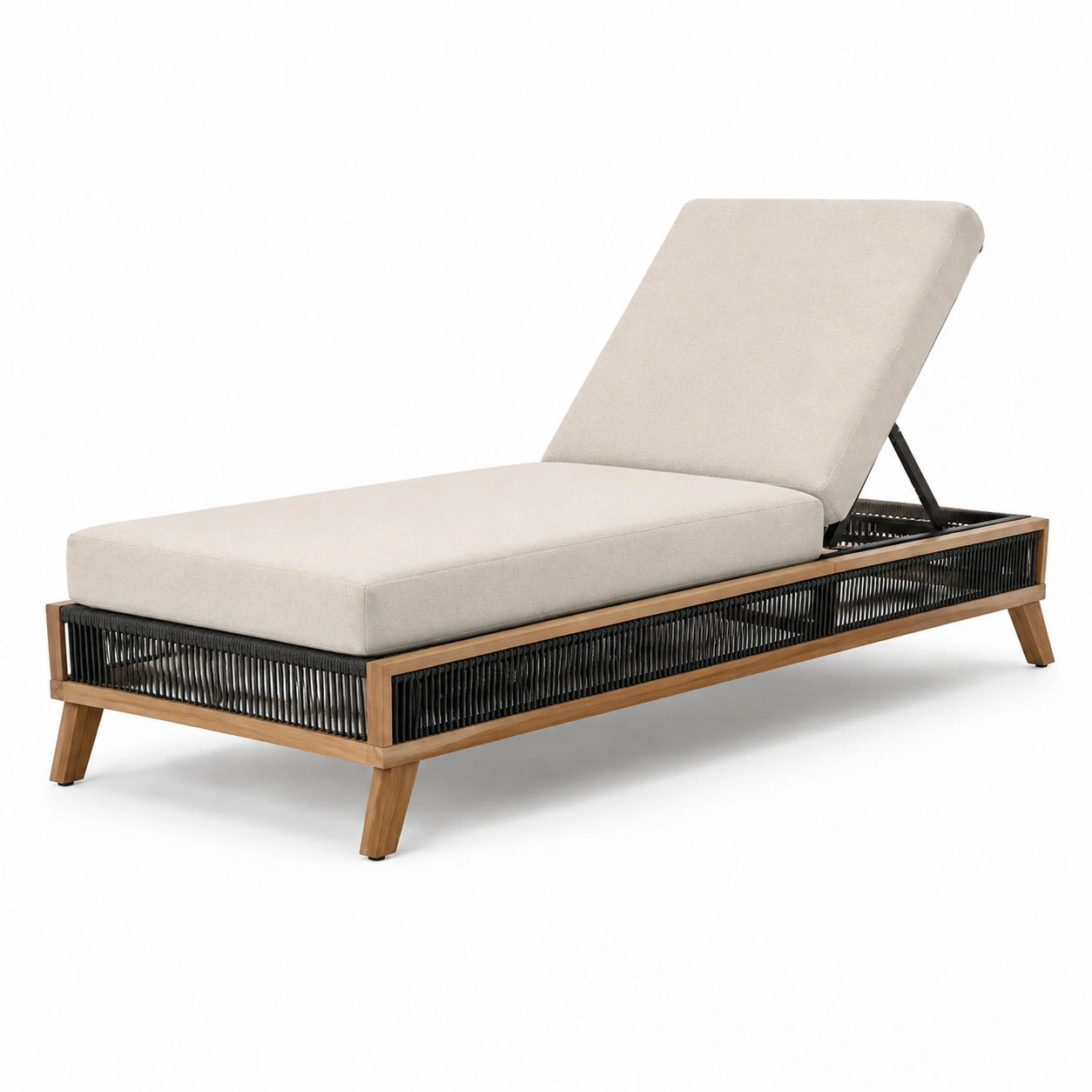 Lettino prendisole in legno e tessuto acrilico beige regolabile