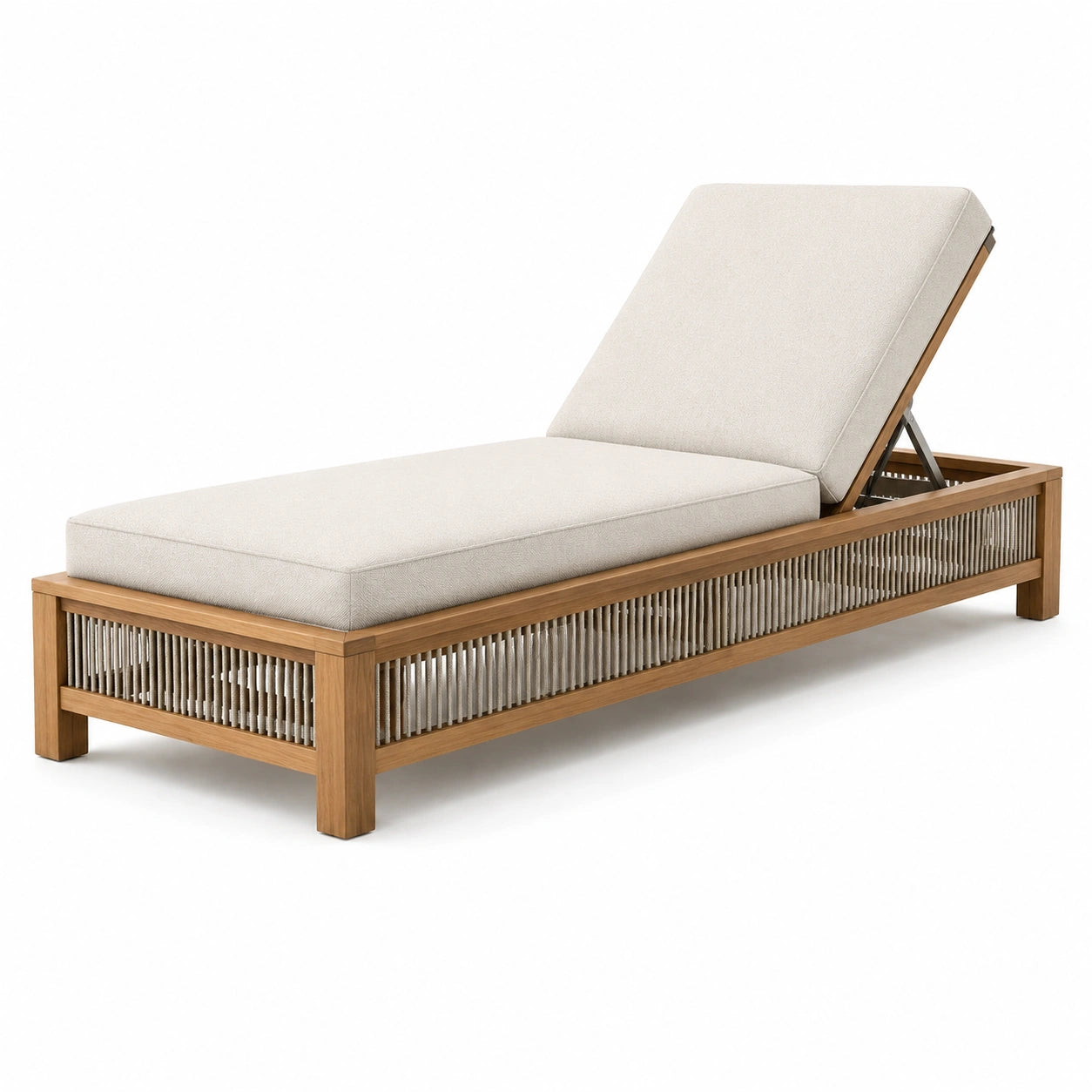 Lettino prendisole in legno con cuscino regolabile beige