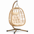 Sedia Sospesa in Rattan Sintetico Beige con Supporto in Acciaio Bronzo