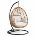 Sedia sospesa in rattan sintetico con supporto in acciaio e cuscini color crema