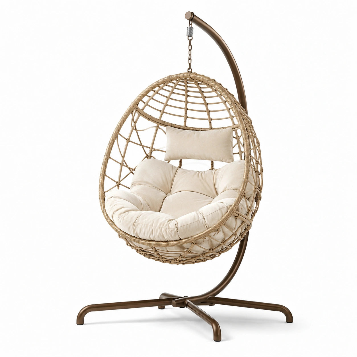 Sedia a dondolo in rattan con cuscino beige
