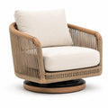 Poltrona girevole in teak e corda con cuscini in lino