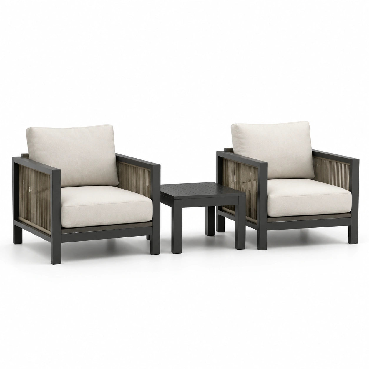 Set da giardino in alluminio con sedie e tavolino, beige/nero