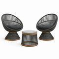 Set giardino nero con poltrone in metallo e tavolino in vetro